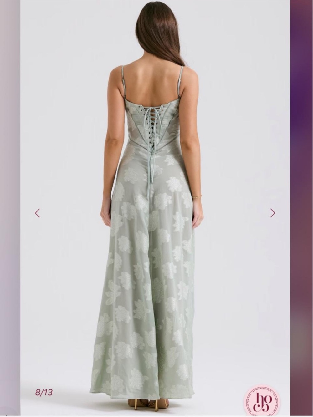 HOUSE OF CB Seren Pistachio Floral Lace Back Maxi Dress NWOT - Picture 4 of 8